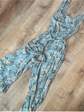 American Eagle Outfitters Light Blue Floral Jumpsuit